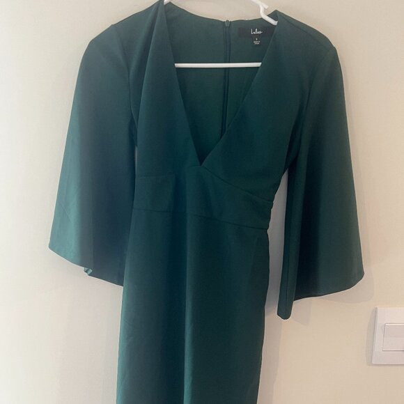 Lulus Glimpse of Glamour Forest Green Bell Sleeve Bodycon Mini Dress | Size S - Picture 8 of 15